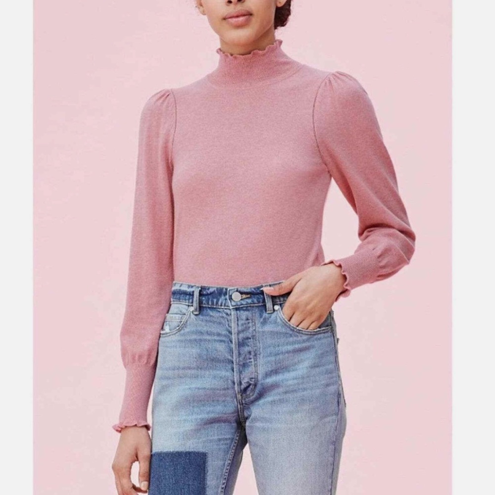 La Vie Rebecca Taylor Puff Sleeve Pink Ruffle Sweater
